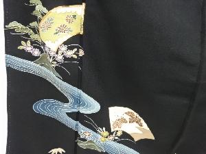 アンティーク　流水に地紙・草花模様刺繍留袖(比翼付き)